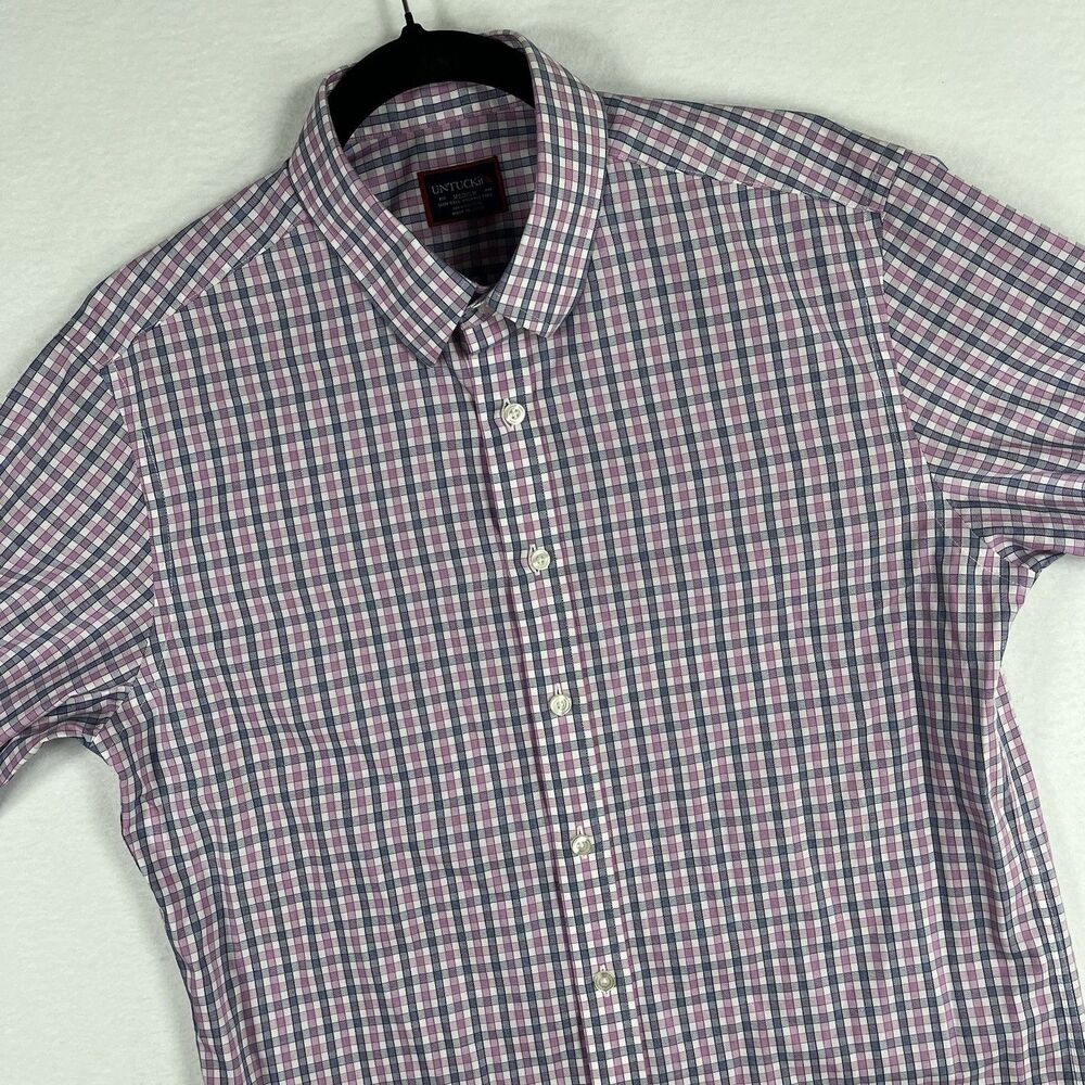 UNTUCKit Shirt Men M Slim Tall Wrinkle Free Plaid Long Sleeve Button Down Purple